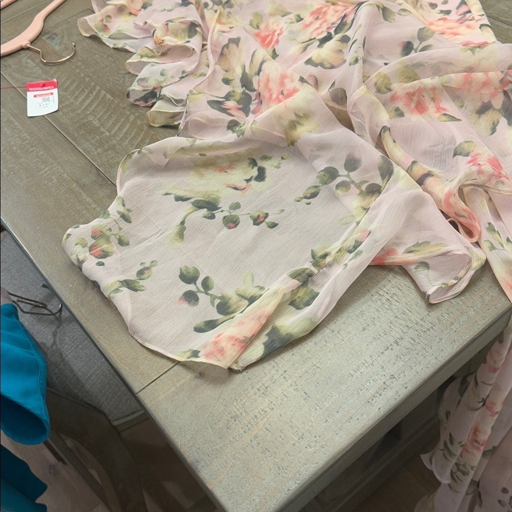IEENA FOR MAC DUGGAL
Light Pink Floral Print Asymmetrical Ruffle Hem Dress - Picture 13 of 15